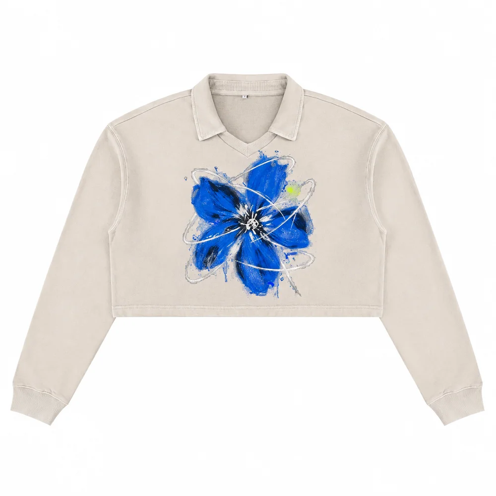 Cropped washed polo pullover · A feeling worth keeping · Front