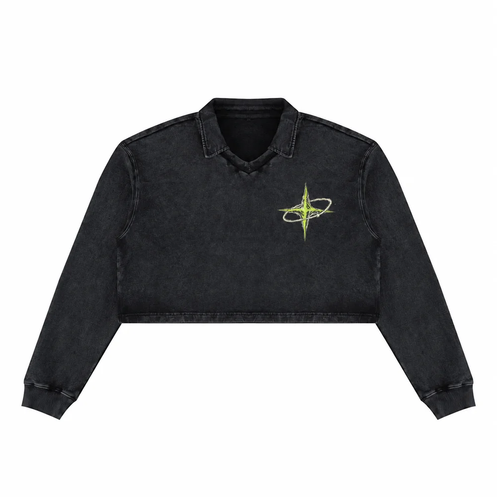 Cropped washed polo pullover · Private signal · Front