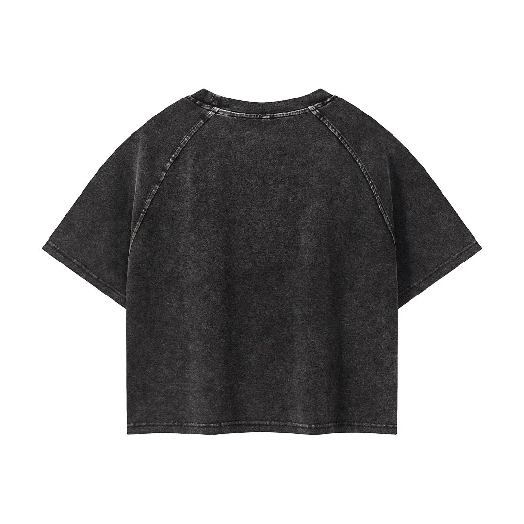 Cropped raglan crew-neck tee · 25008 · Black · Base garment photograph