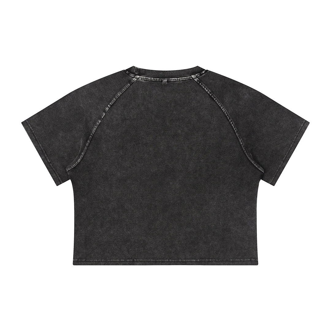 Cropped raglan crew-neck tee · 25008 · Black · Back · Base garment photograph