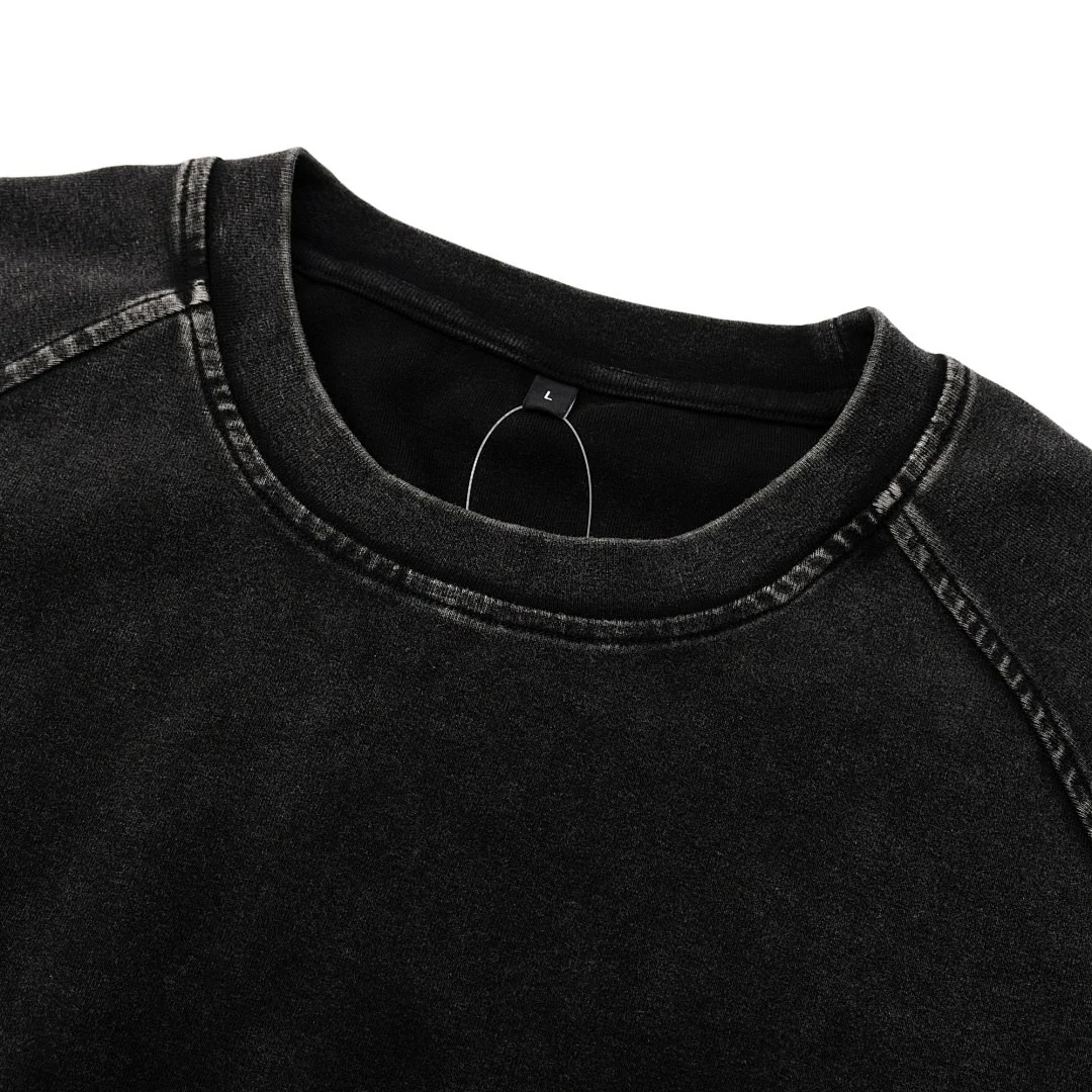 Cropped raglan crew-neck tee · 25008 · Black · Base garment photograph