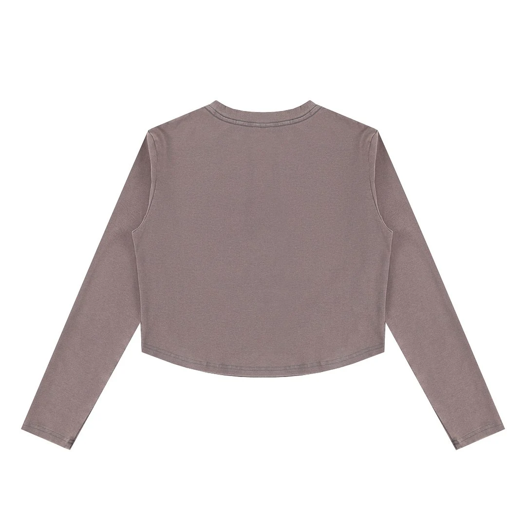 Curved-hem cropped crew-neck long-sleeve tee · 2641 · Dark grey · Base garment photograph