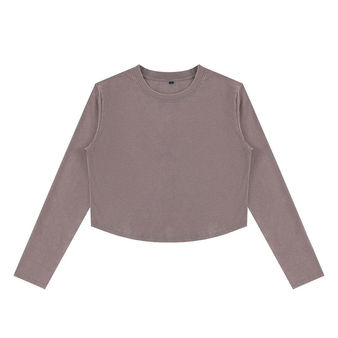 Curved-hem cropped crew-neck long-sleeve tee · 2641 · Dark grey · Base garment photograph