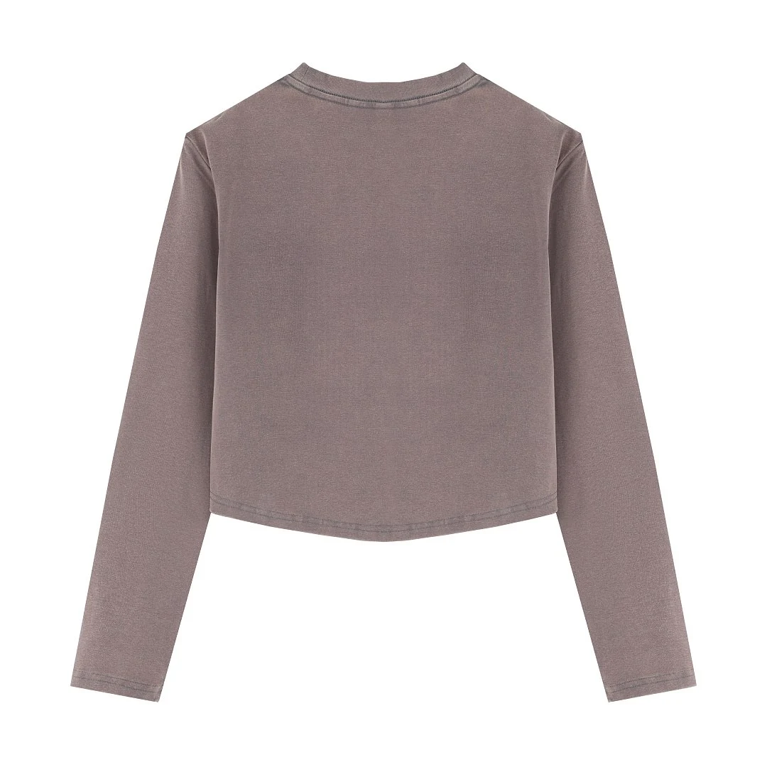 Curved-hem cropped crew-neck long-sleeve tee · 2641 · Dark grey · Back · Base garment photograph