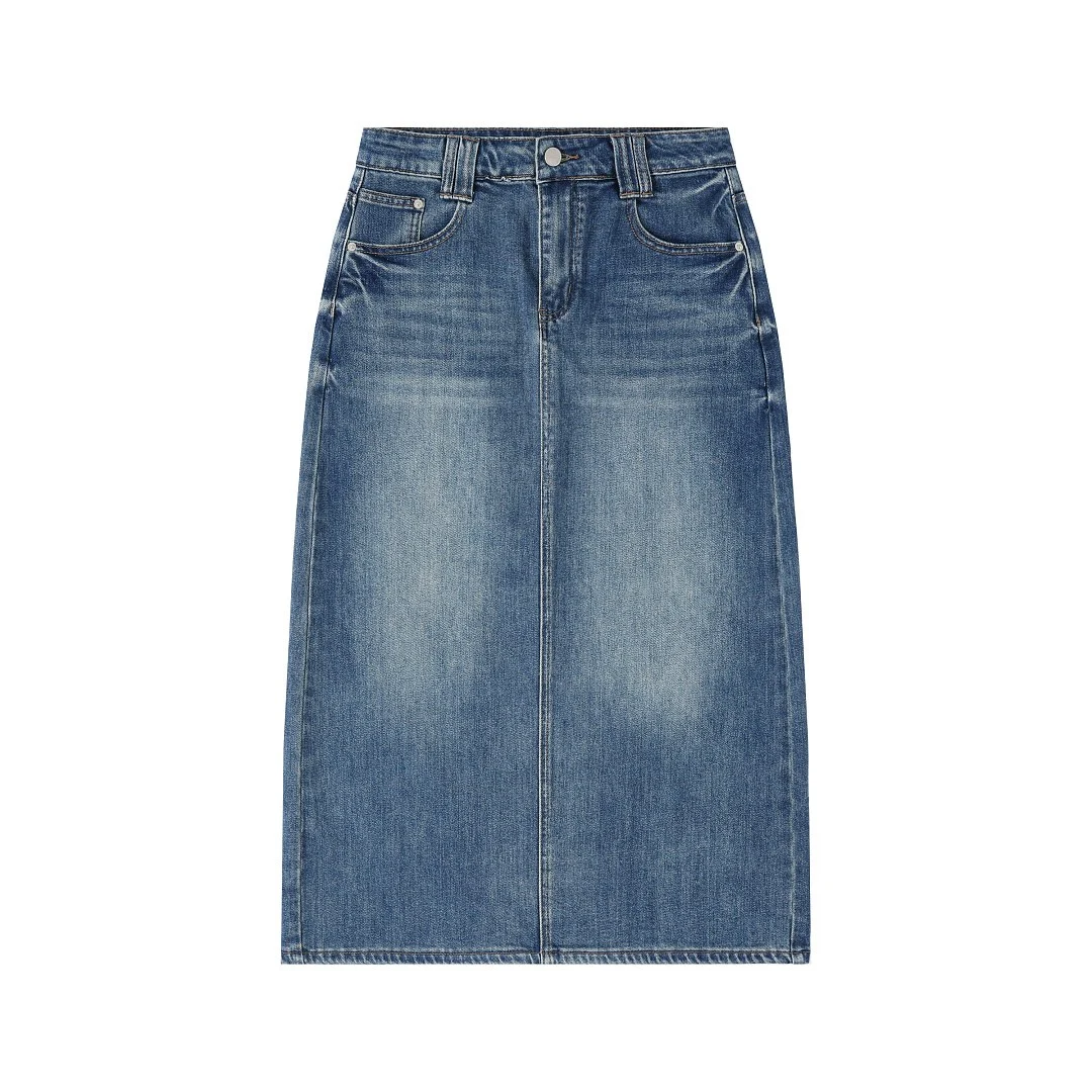 Faded denim midi skirt · 90009 · Light blue · Front · Base garment photograph