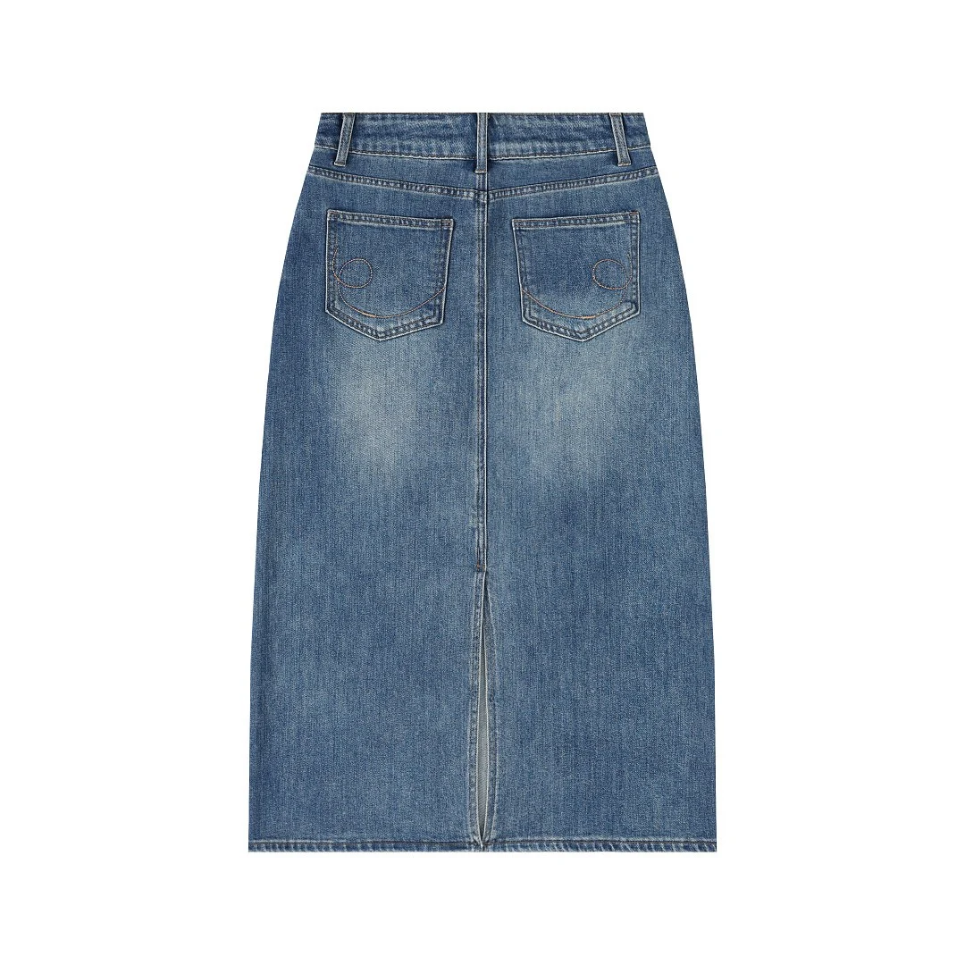 Faded denim midi skirt · 90009 · Light blue · Back · Base garment photograph
