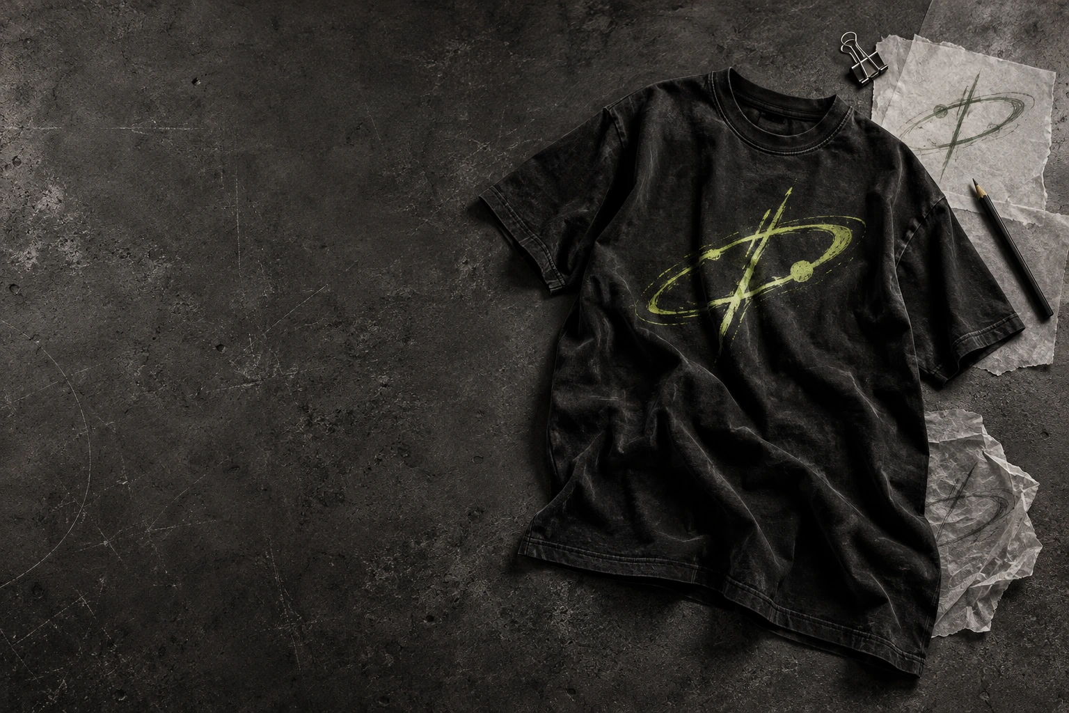 A personal sketch becomes a printed garment on a dark atelier surface