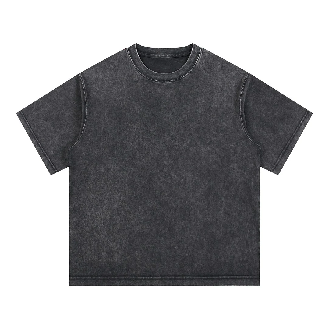 Washed boxy crew-neck tee · DX-25 · Black · Front · Base garment photograph