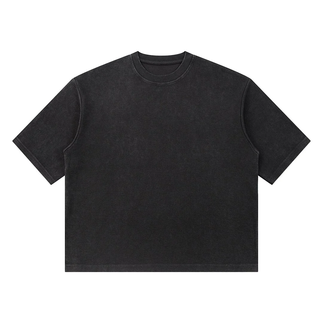 Boxy waffle crew-neck tee · DX-26 · Black · Front · Base garment photograph