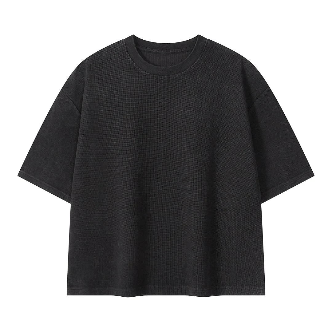 Boxy waffle crew-neck tee · DX-26 · Black · Base garment photograph