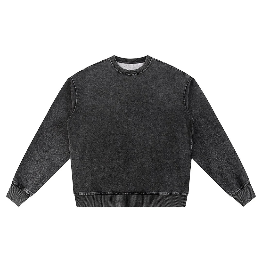 Washed crew-neck sweatshirt · KB-01 · Black · Front · Base garment photograph