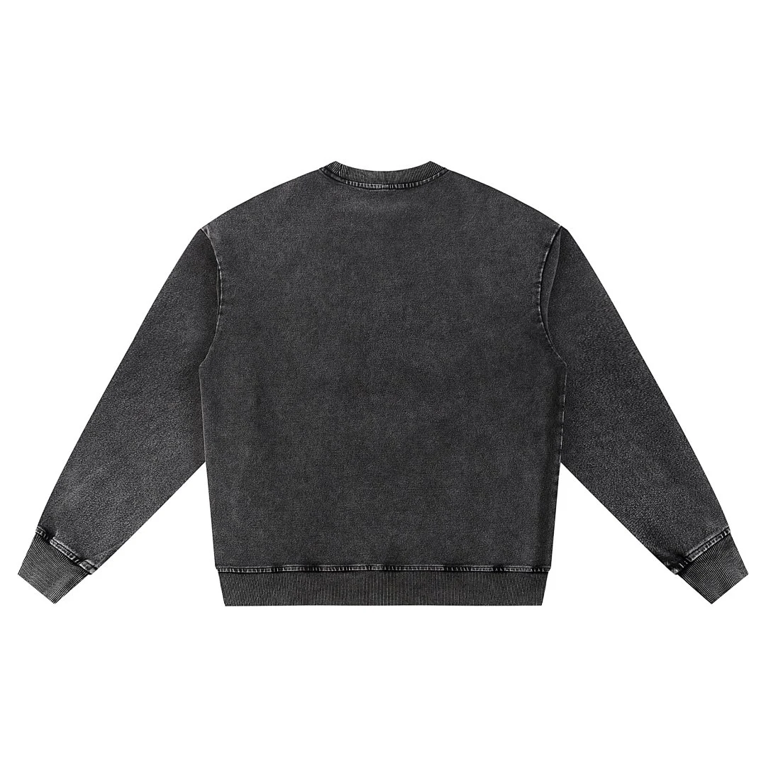 Washed crew-neck sweatshirt · KB-01 · Black · Back · Base garment photograph