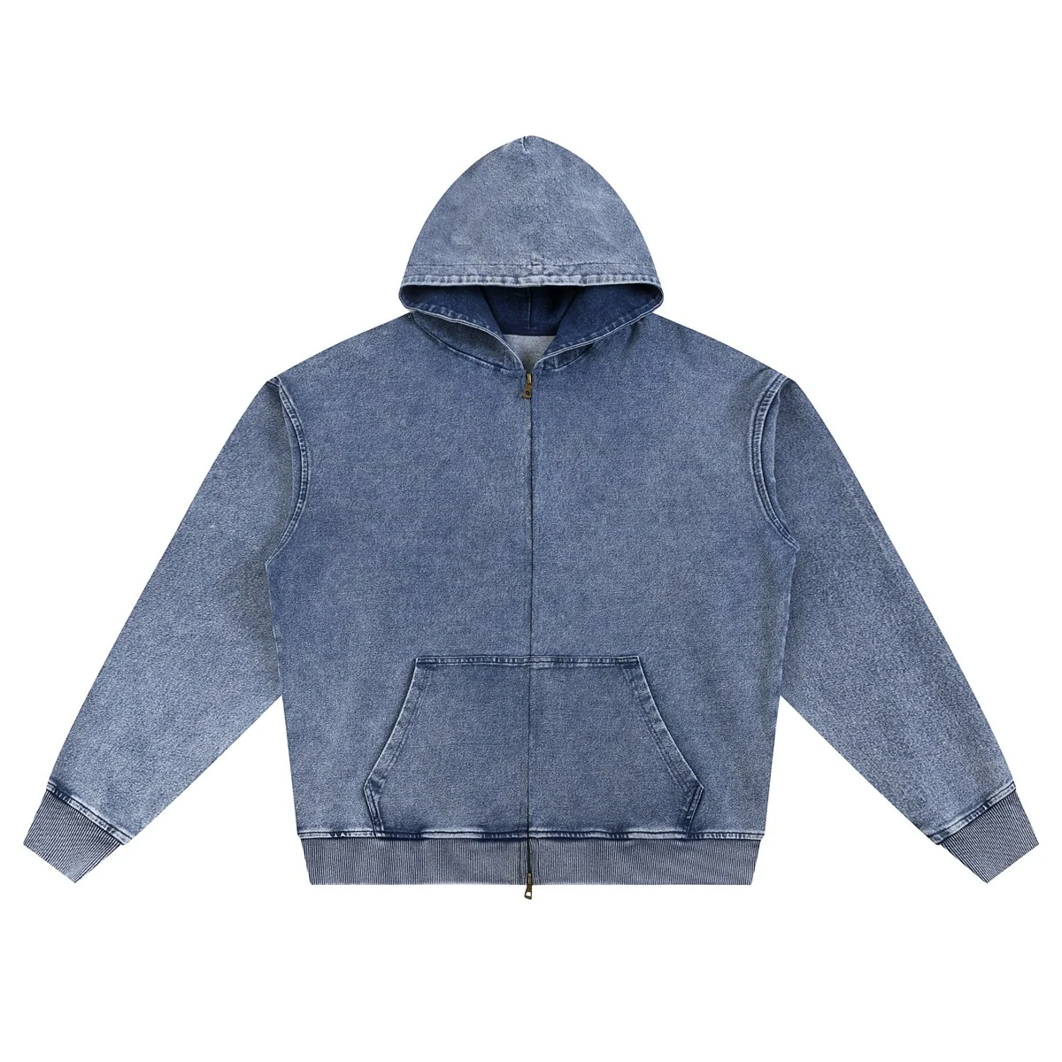 Washed zip hoodie · KB-02 · Light blue · Front · Base garment photograph