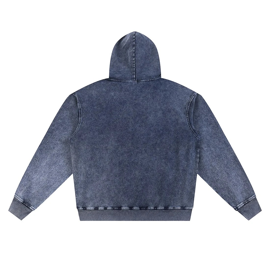 Washed denim pullover hoodie · KB-03 · Sapphire blue · Back · Base garment photograph