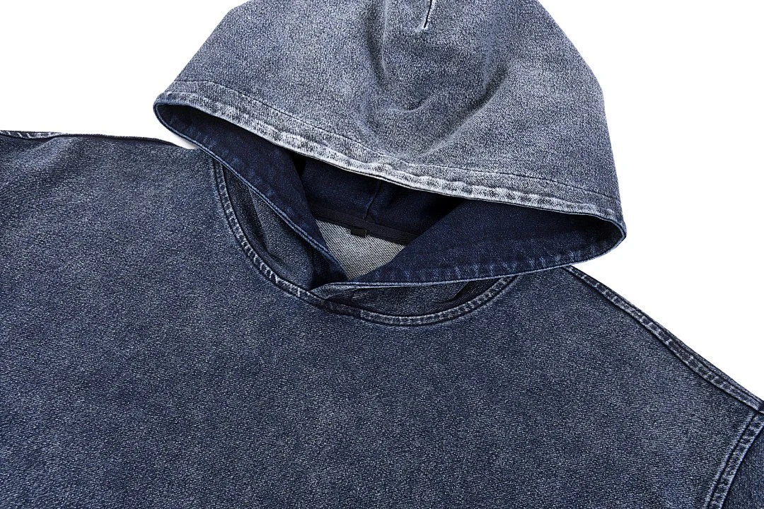 Washed denim pullover hoodie · KB-03 · Sapphire blue · Base garment photograph
