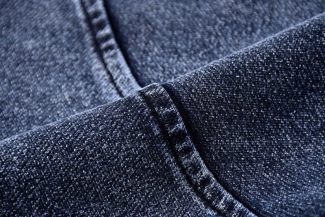 Washed denim pullover hoodie · KB-03 · Sapphire blue · Base garment photograph