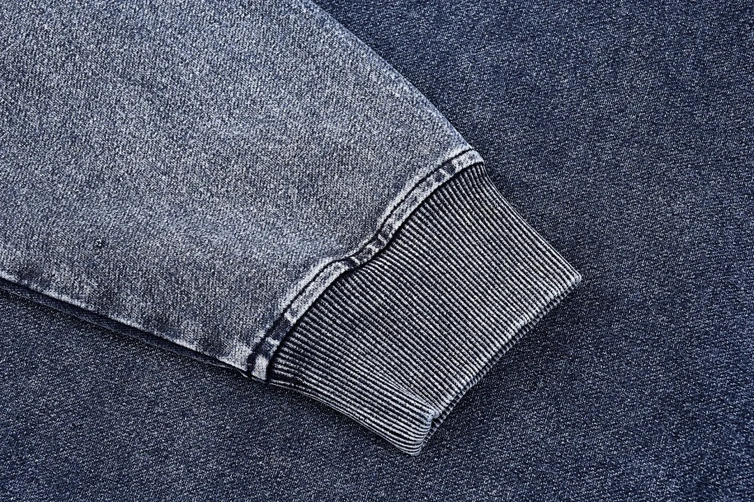 Washed denim pullover hoodie · KB-03 · Sapphire blue · Base garment photograph