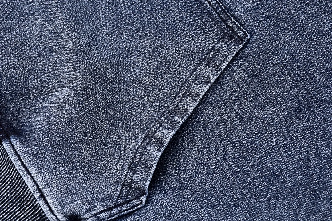 Washed denim pullover hoodie · KB-03 · Sapphire blue · Base garment photograph