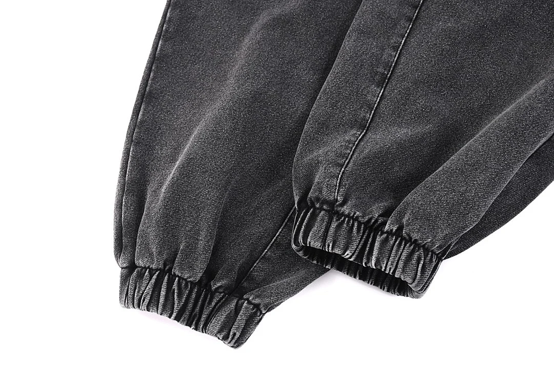 Washed denim drawstring joggers · KB-05 · Black · Base garment photograph