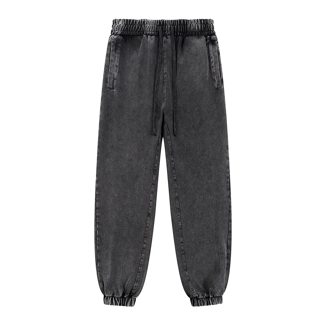 Washed denim drawstring joggers · KB-05 · Black · Front · Base garment photograph