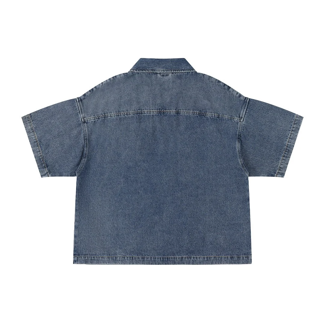 Washed half-zip denim polo · KB-07 · Blue · Back · Base garment photograph