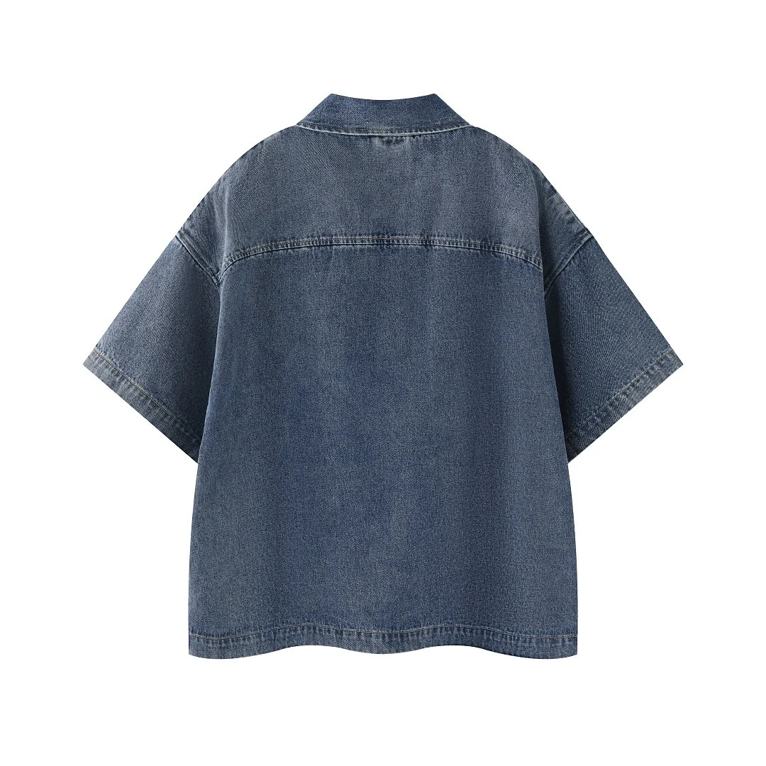 Washed half-zip denim polo · KB-07 · Blue · Base garment photograph