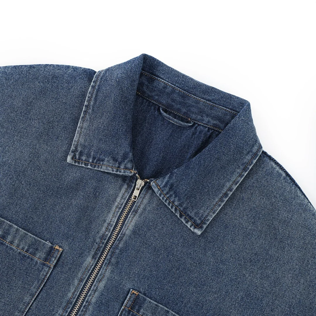 Washed half-zip denim polo · KB-07 · Blue · Base garment photograph