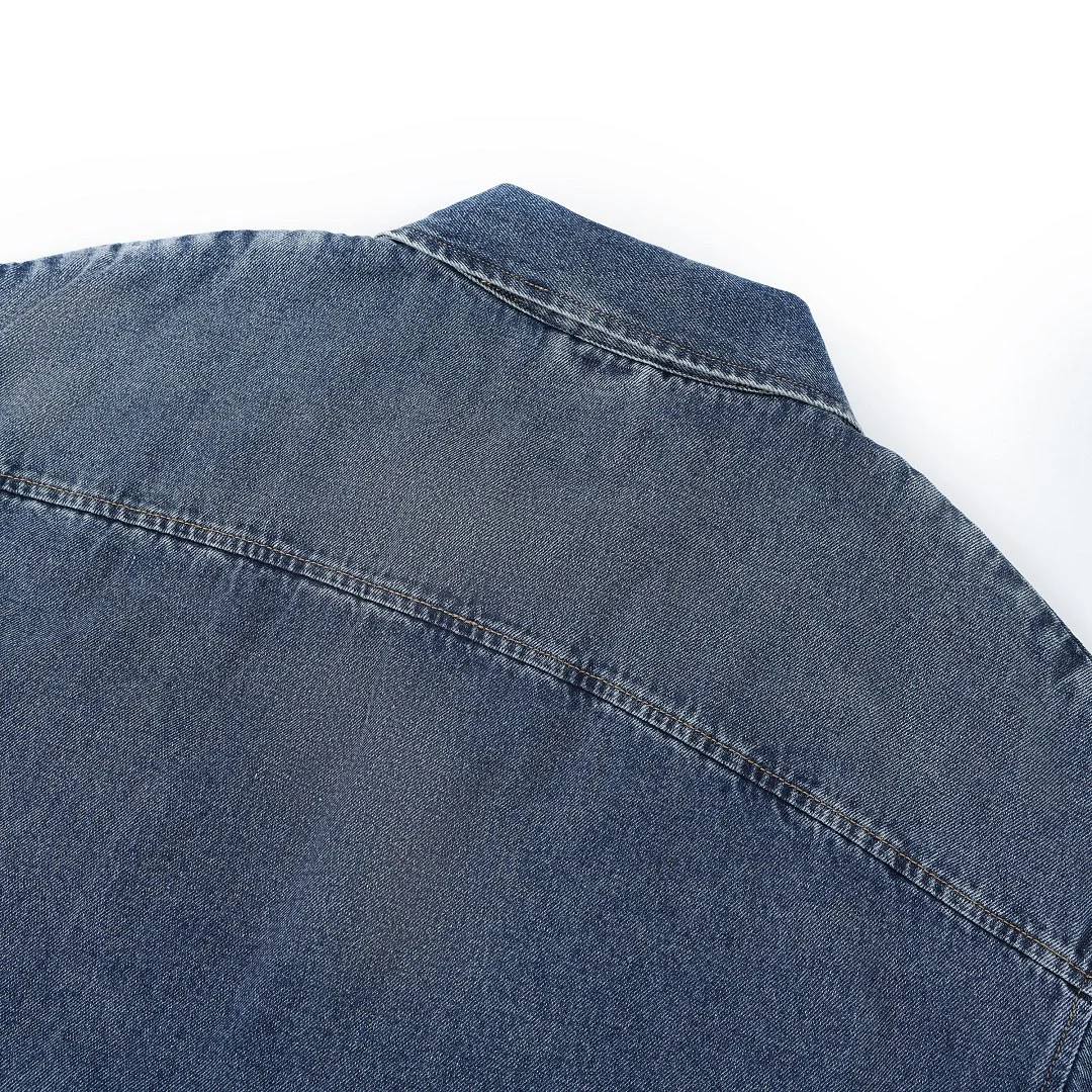 Washed half-zip denim polo · KB-07 · Blue · Base garment photograph