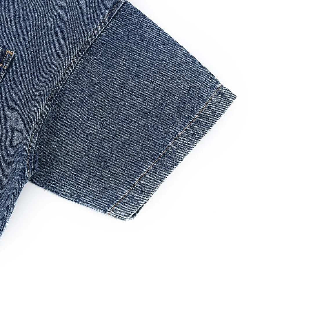 Washed half-zip denim polo · KB-07 · Blue · Base garment photograph