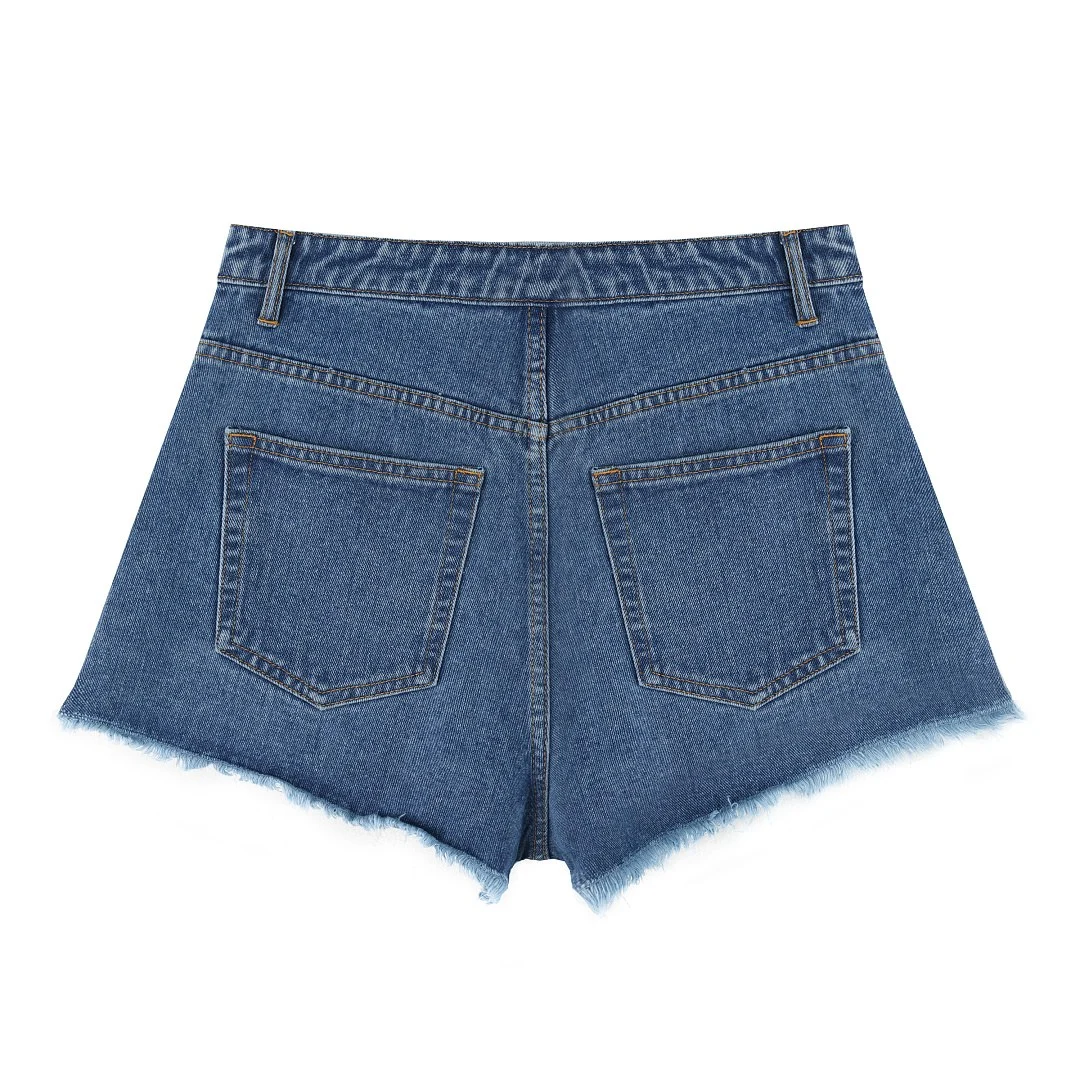 Raw-hem denim shorts · KB-08 · Blue · Back · Base garment photograph