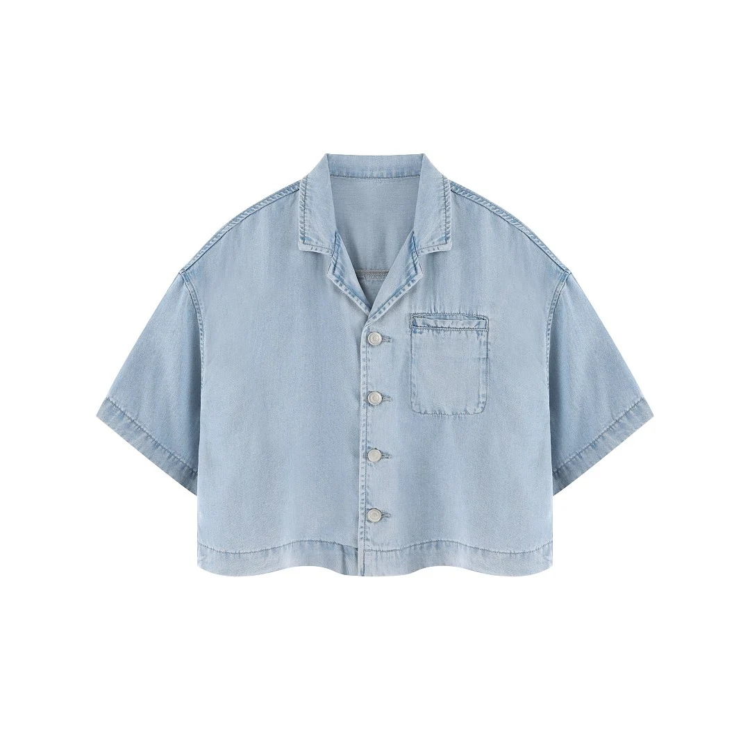 Washed cropped denim shirt · KB-10 · Light blue · Base garment photograph