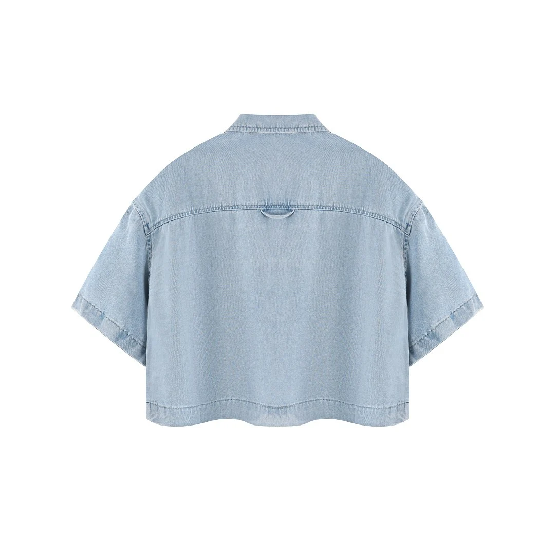 Washed cropped denim shirt · KB-10 · Light blue · Base garment photograph