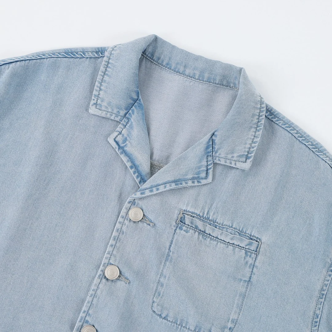 Washed cropped denim shirt · KB-10 · Light blue · Base garment photograph