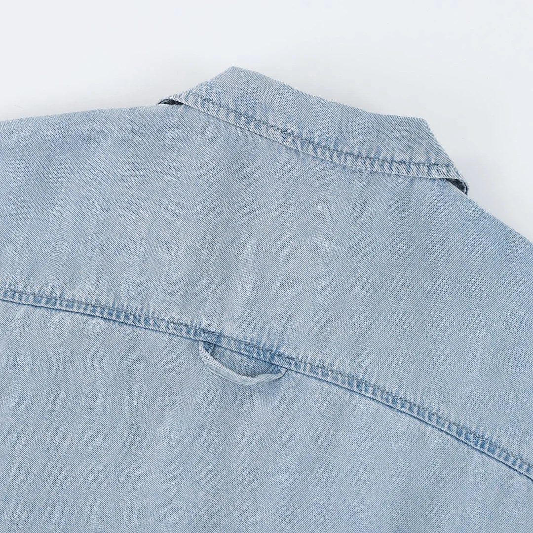 Washed cropped denim shirt · KB-10 · Light blue · Base garment photograph