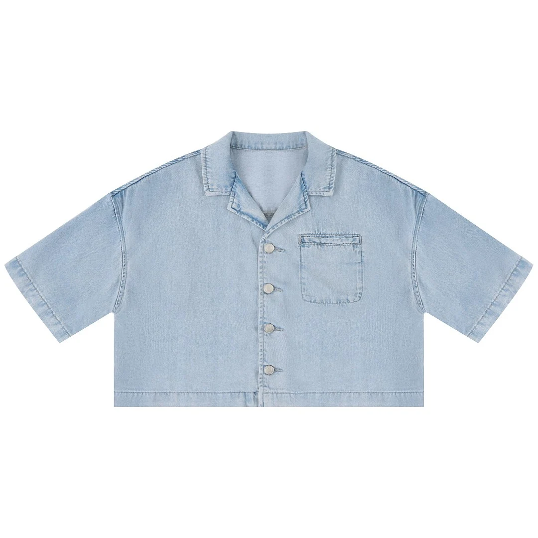 Washed cropped denim shirt · KB-10 · Light blue · Front · Base garment photograph