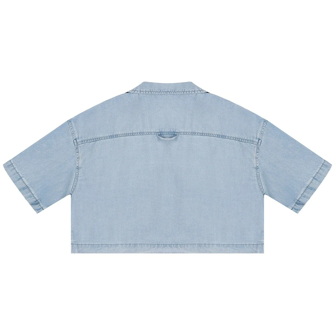 Washed cropped denim shirt · KB-10 · Light blue · Back · Base garment photograph
