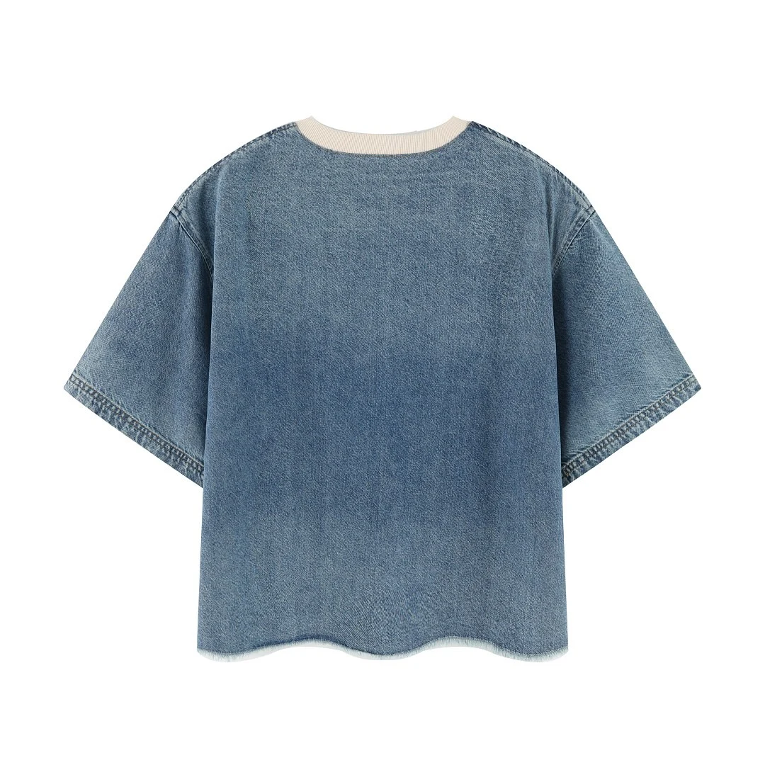 Washed contrast-neck denim tee · KB-11 · Dark blue · Base garment photograph