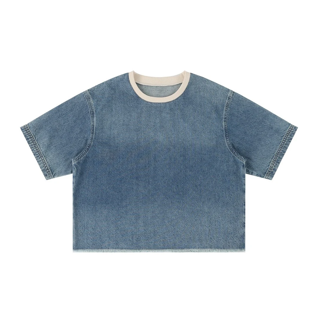 Washed contrast-neck denim tee · KB-11 · Dark blue · Front · Base garment photograph