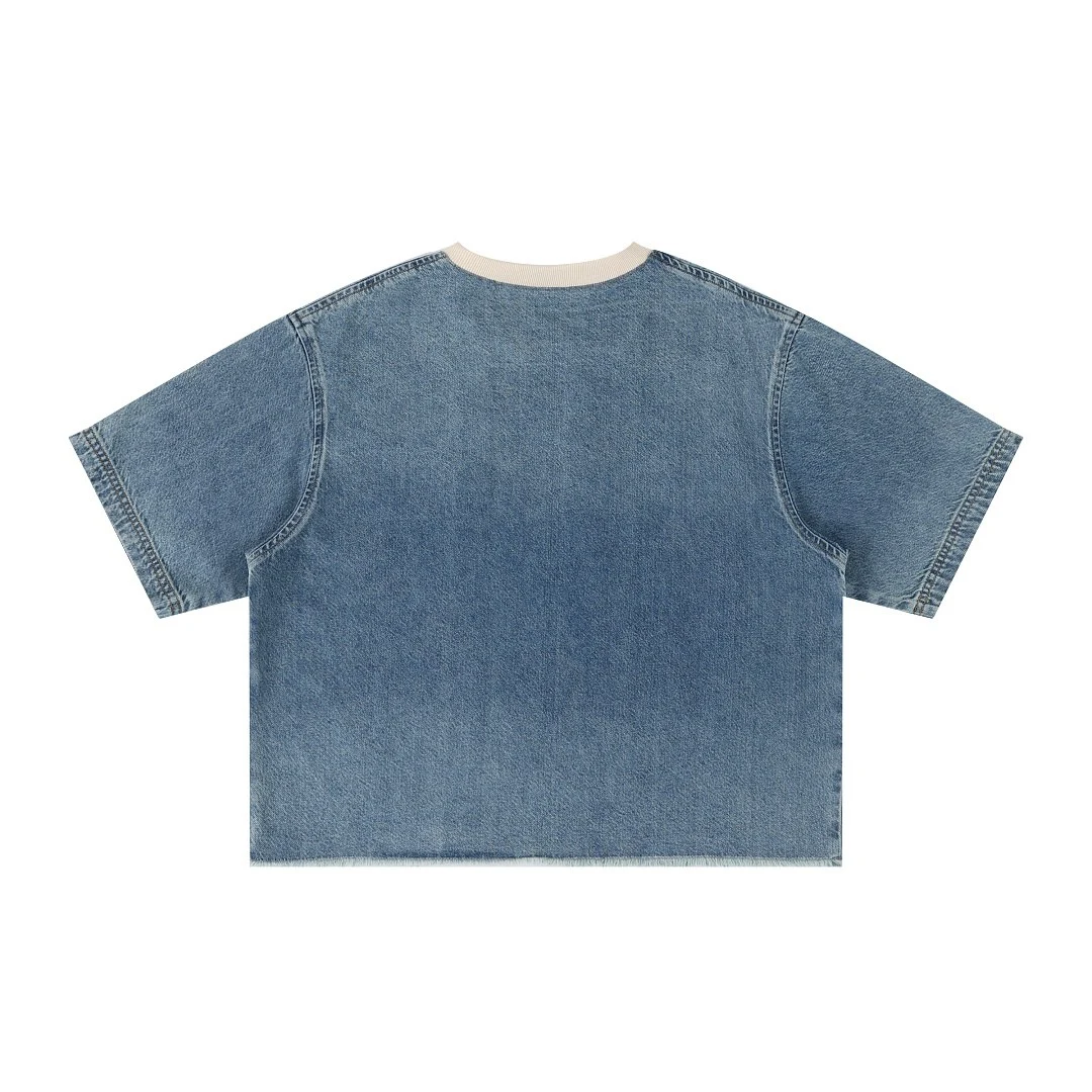 Washed contrast-neck denim tee · KB-11 · Dark blue · Back · Base garment photograph