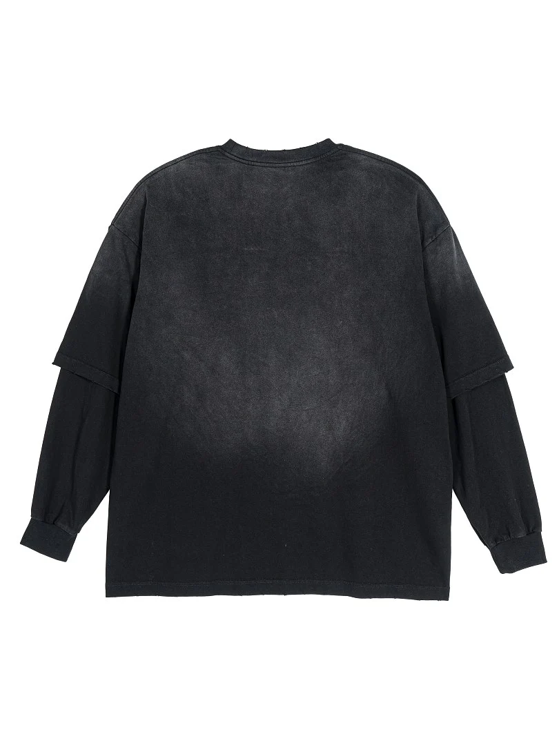 Distressed layered-sleeve tee · KF-090 · Black · Back · Base garment photograph