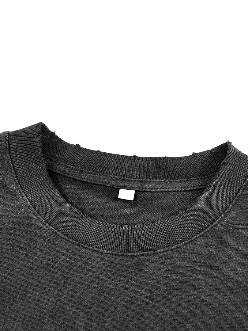 Distressed layered-sleeve tee · KF-090 · Black · Base garment photograph