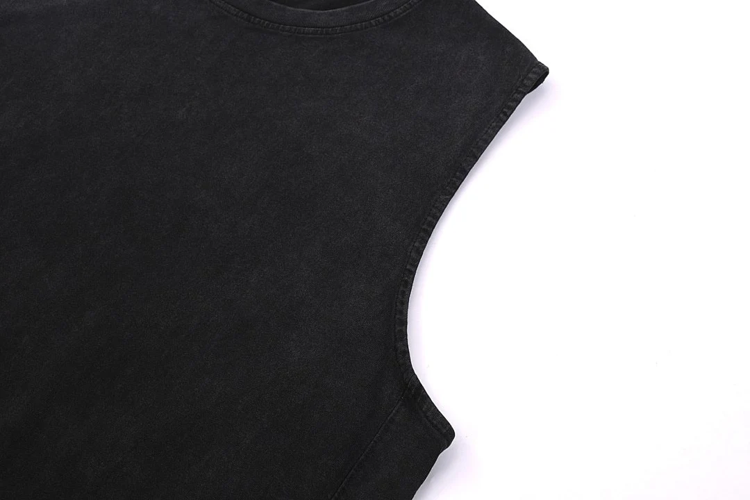 Distressed raw-hem sleeveless tee · KFGP-301 · Black · Base garment photograph