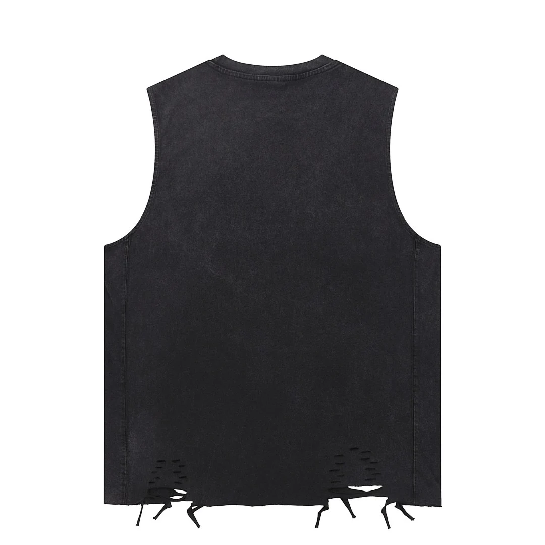 Distressed raw-hem sleeveless tee · KFGP-301 · Black · Back · Base garment photograph