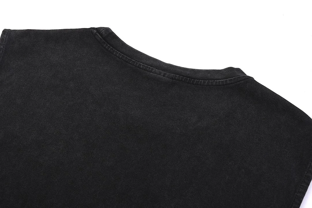Distressed raw-hem sleeveless tee · KFGP-301 · Black · Base garment photograph