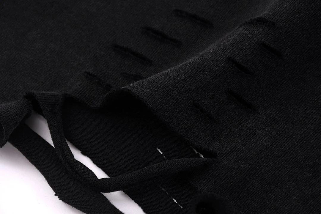 Distressed raw-hem sleeveless tee · KFGP-301 · Black · Base garment photograph