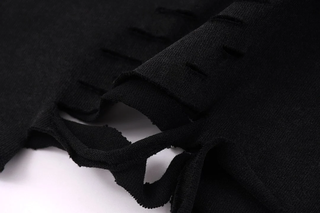 Distressed raw-hem sleeveless tee · KFGP-301 · Black · Base garment photograph