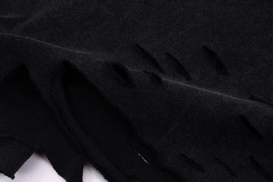 Distressed raw-hem sleeveless tee · KFGP-301 · Black · Base garment photograph