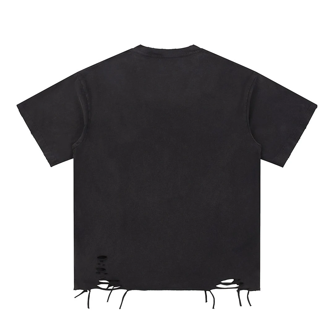 Distressed-hem relaxed tee · KFGP-302 · Black · Back · Base garment photograph