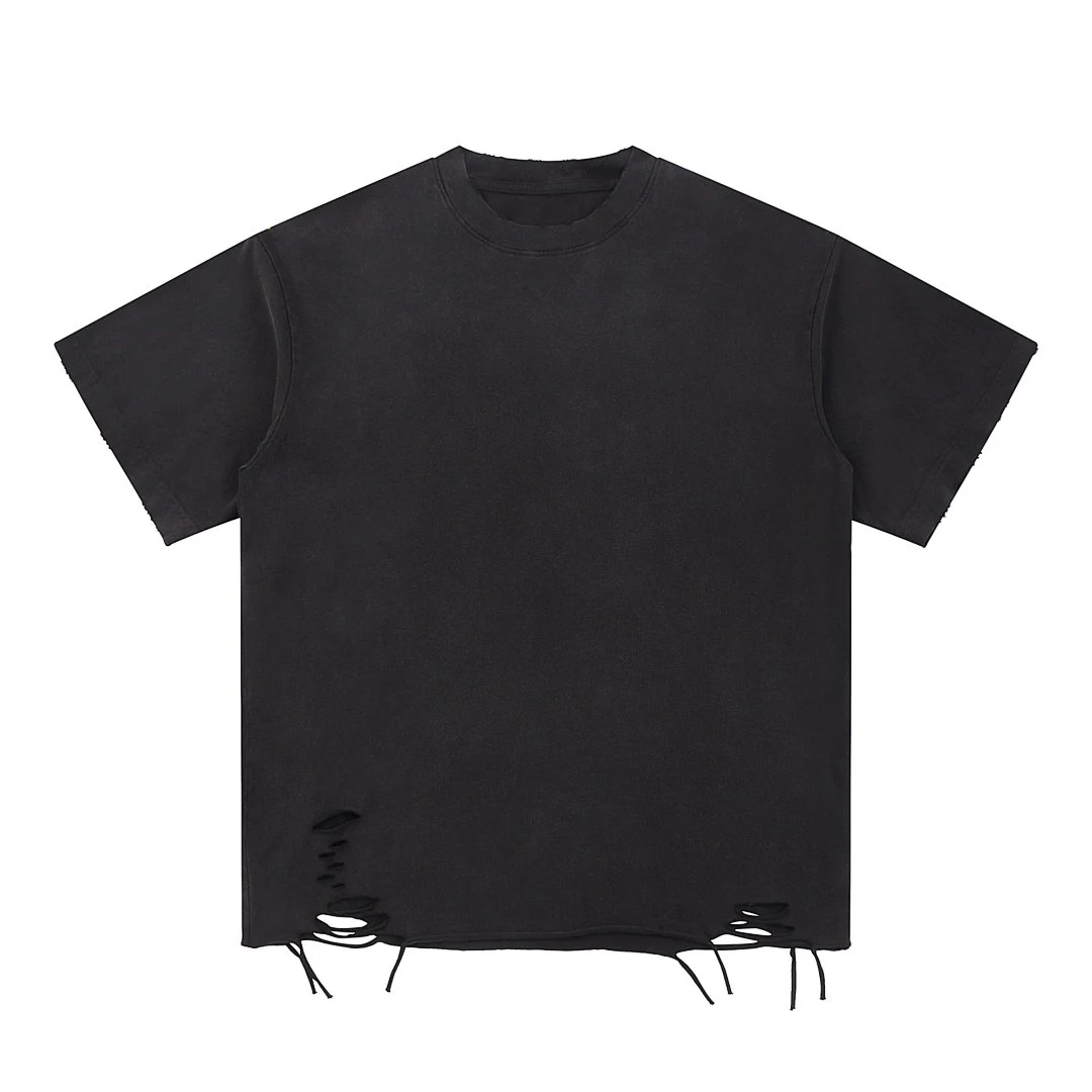 Distressed-hem relaxed tee · KFGP-302 · Black · Front · Base garment photograph