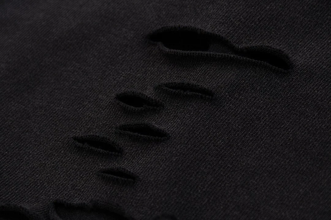 Distressed-hem relaxed tee · KFGP-302 · Black · Base garment photograph